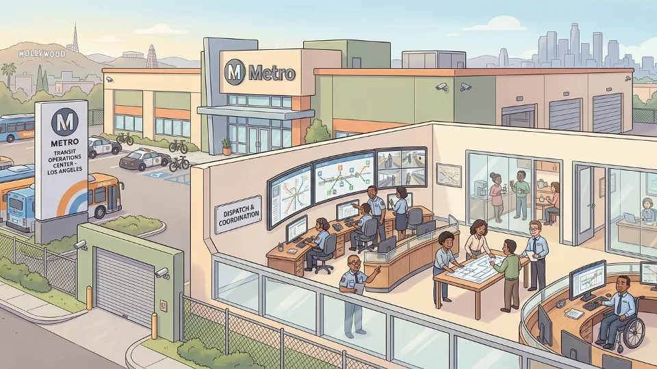 Metro transit facility or operations center with staff working