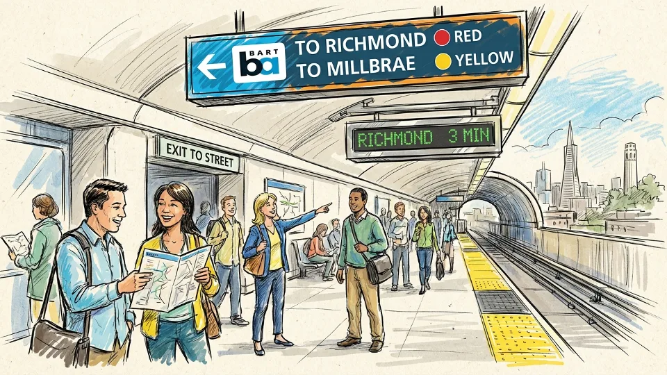BART station platform signage and directional signs