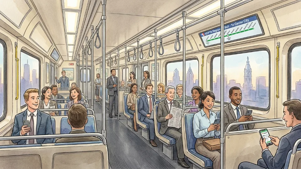 SEPTA Regional Rail train interior with passengers seated during commute