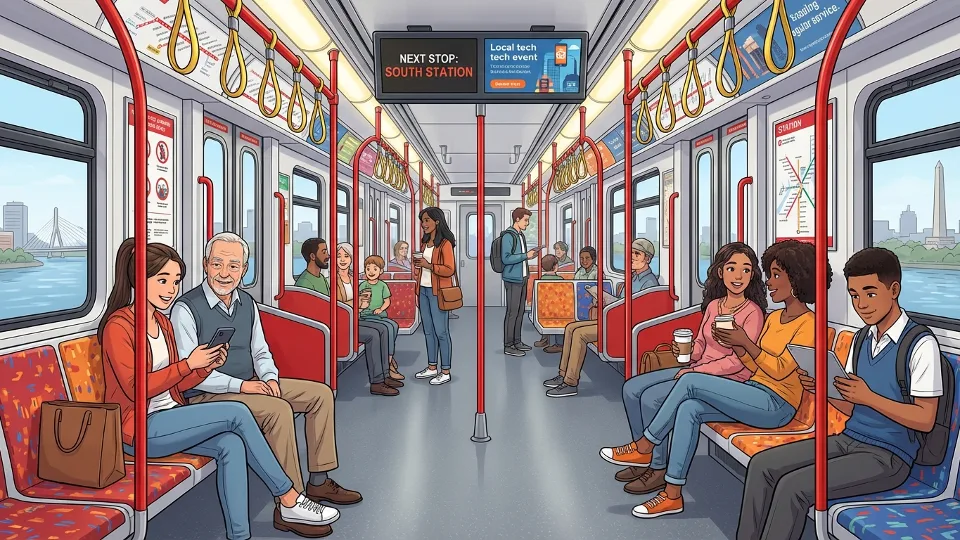 MBTA Red Line train interior with passengers seated during regular service