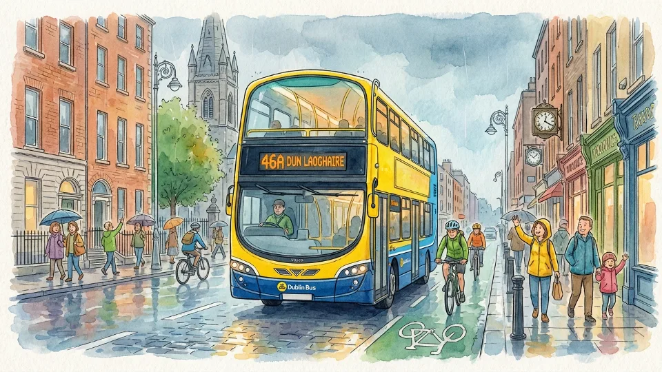 Irish transit bus on urban route during regular service