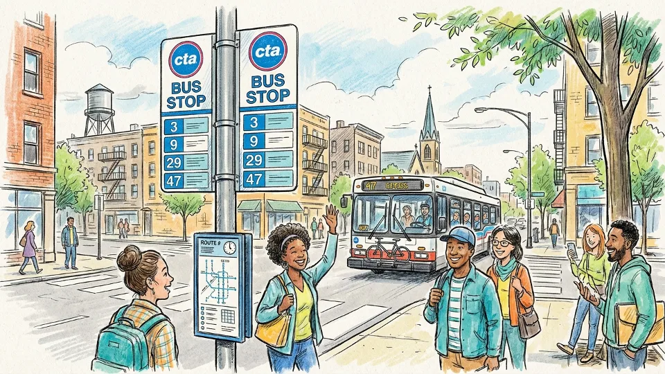 CTA bus stop sign on Chicago South Side with route number display