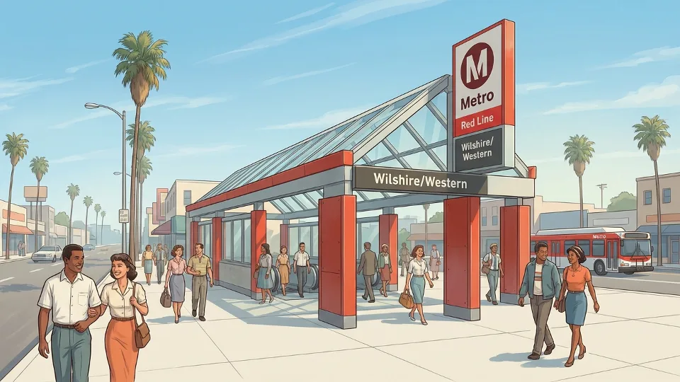 Historic Metro Red Line station entrance from 1993 opening era in Los Angeles