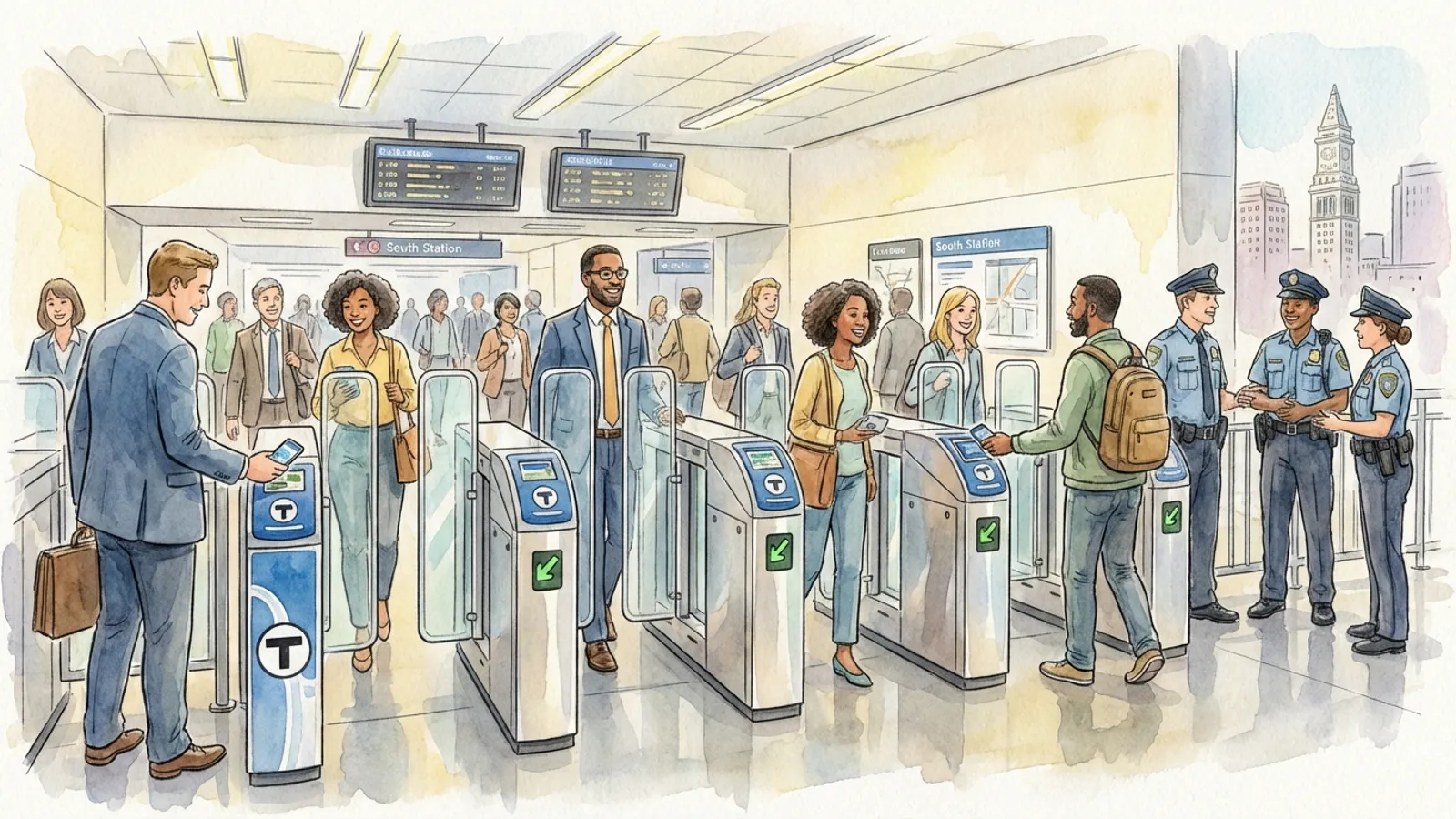 Boston South Station Fare Gates Reopen After Storm