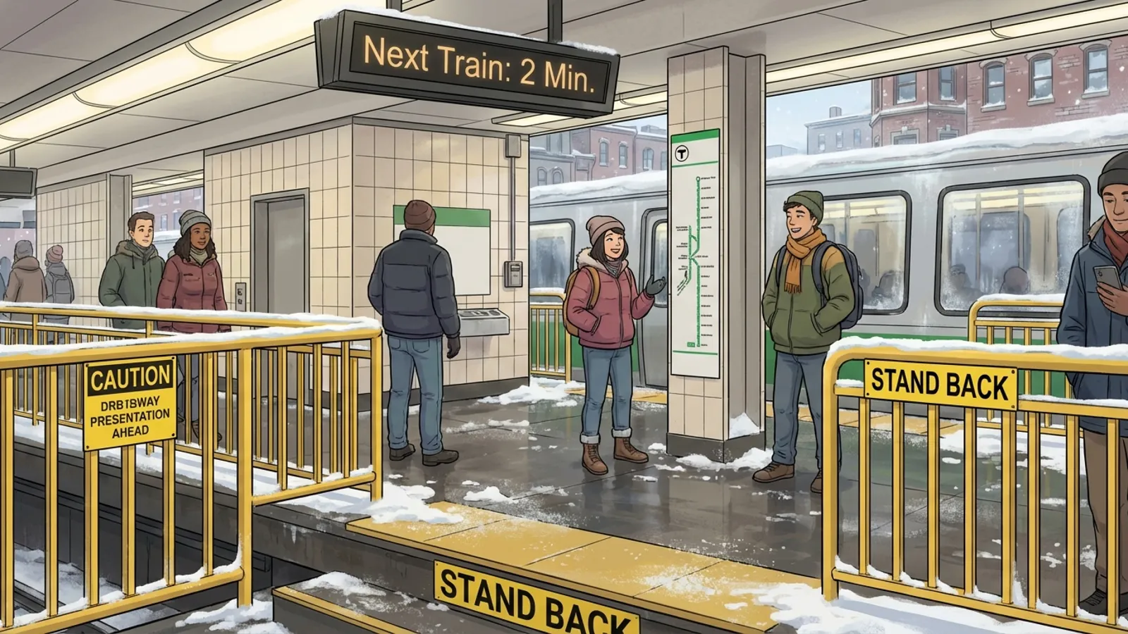 Boston MBTA Riders Stay Safe Amid Slippery Conditions