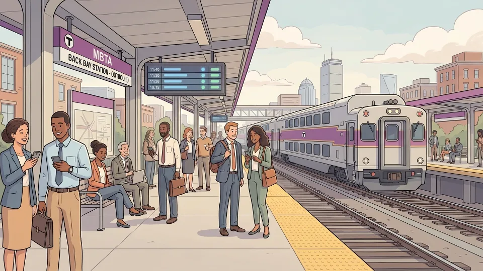Commuters waiting on MBTA commuter rail platform