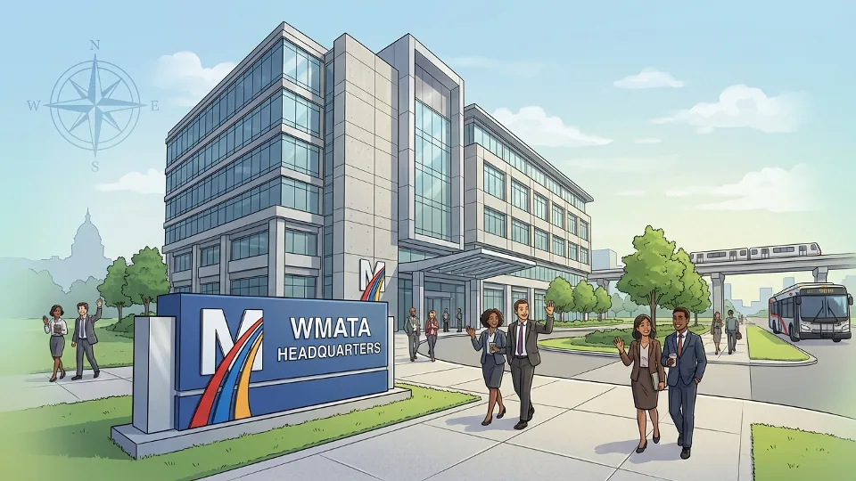 Metro headquarters building exterior with WMATA signage visible