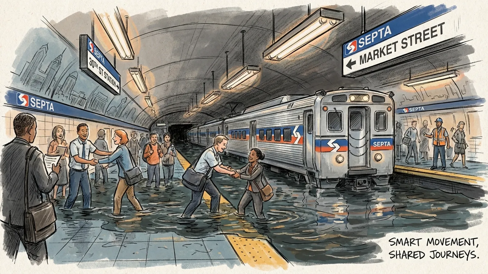 Philadelphia's Jefferson Station Flooded — Trains Kept Moving