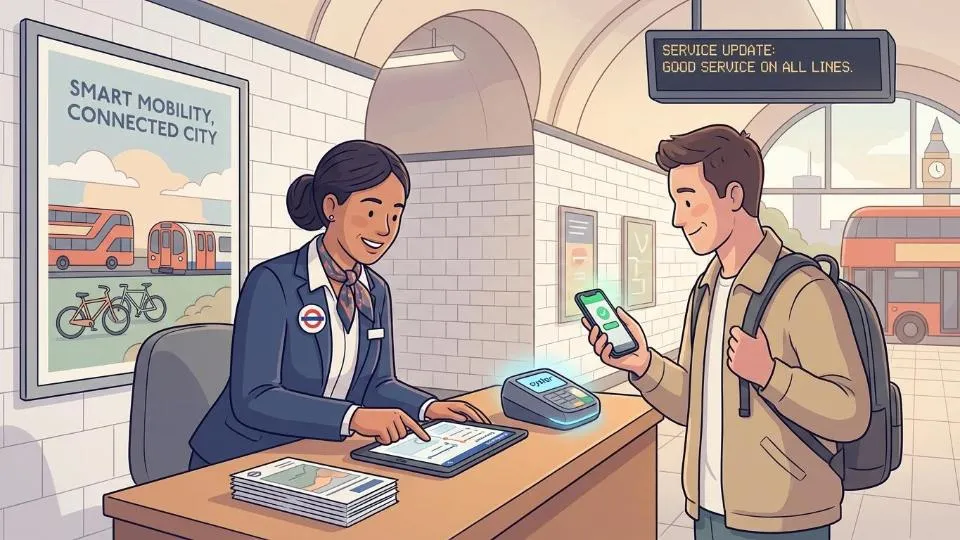 TfL customer service representative assisting rider with technical support