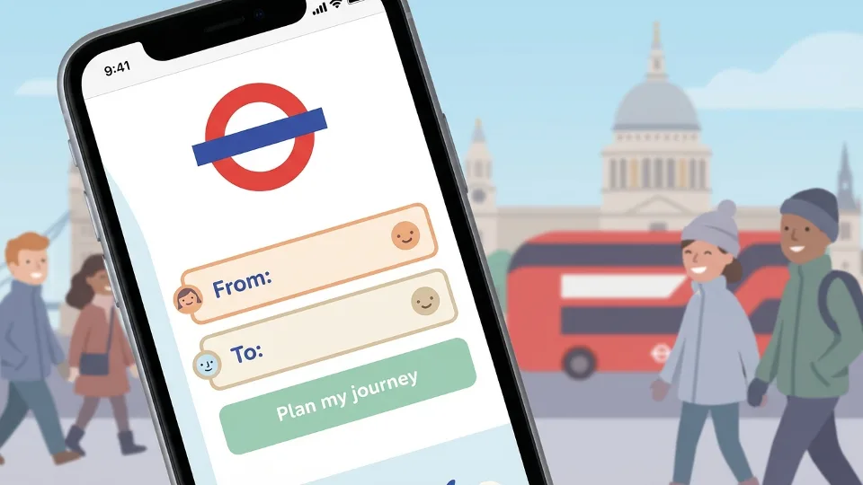Close-up of smartphone displaying Transport for London website on screen with form interface visible