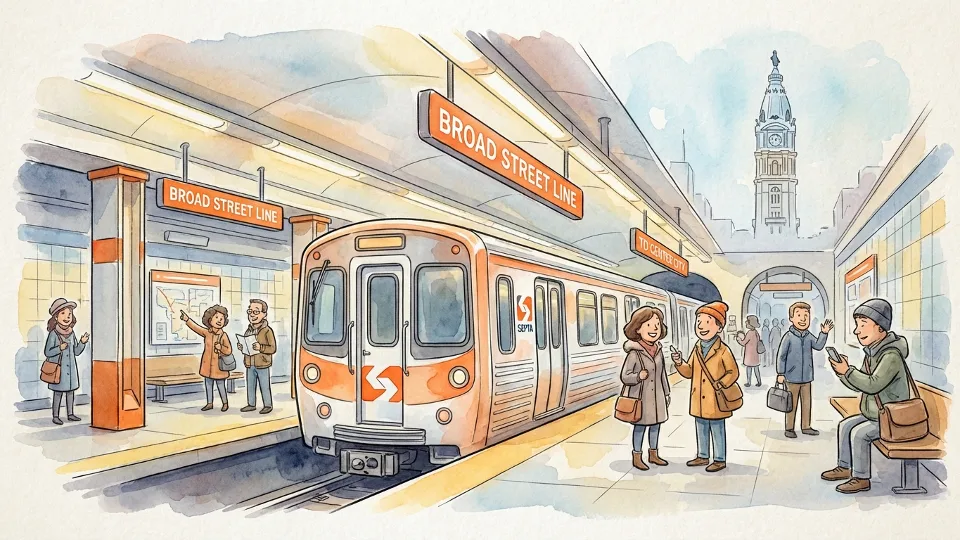 SEPTA Broad Street Line train at subway platform with orange line branding visible