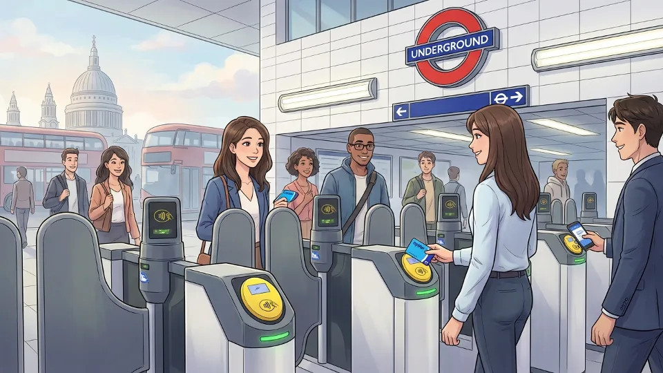 TfL Oyster card and contactless payment reader at London Underground station entrance