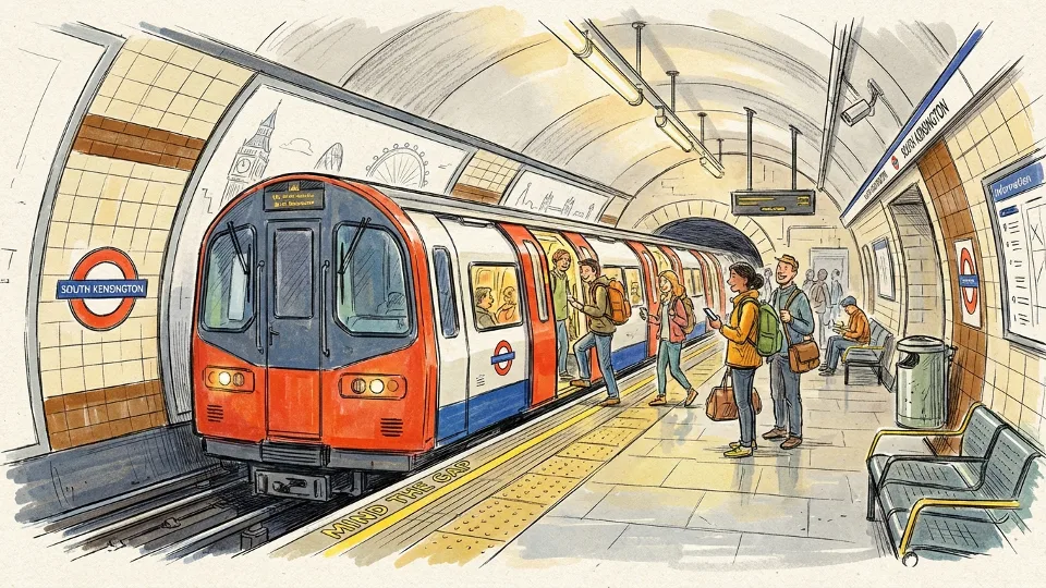 London Underground train at platform with passengers boarding during regular service