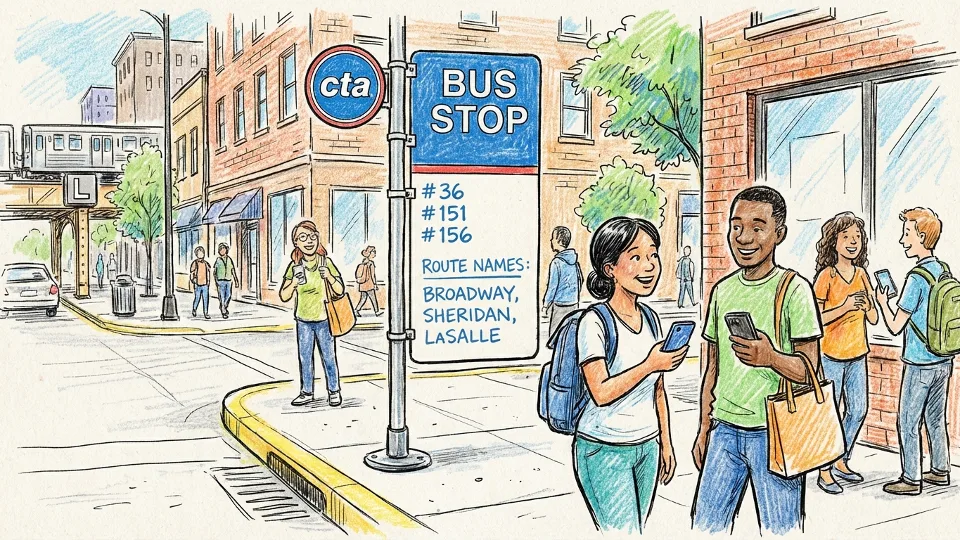 Chicago CTA bus stop sign with route information