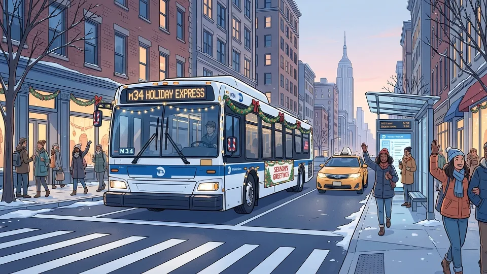 NYC transit bus on city street during holiday service