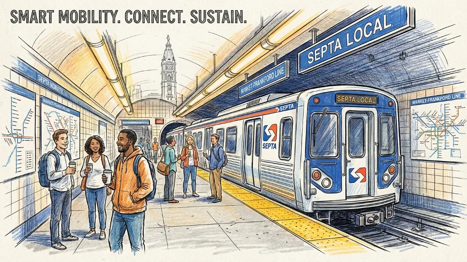 SEPTA metro train at underground station platform with transit signage visible