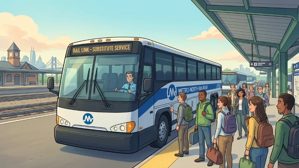 Metro-North Railroad bus providing substitute service at transit station