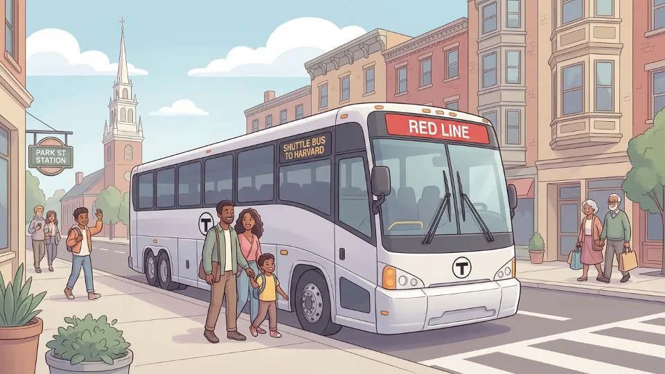 MBTA shuttle bus in Boston with Red Line signage