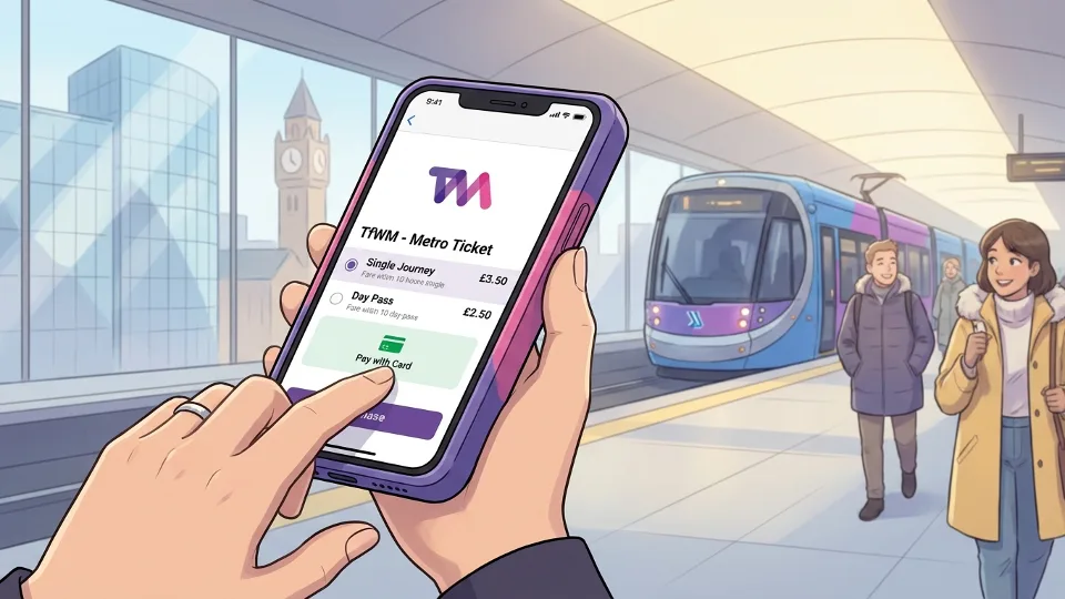 Close-up of passenger using smartphone to purchase metro ticket through mobile app