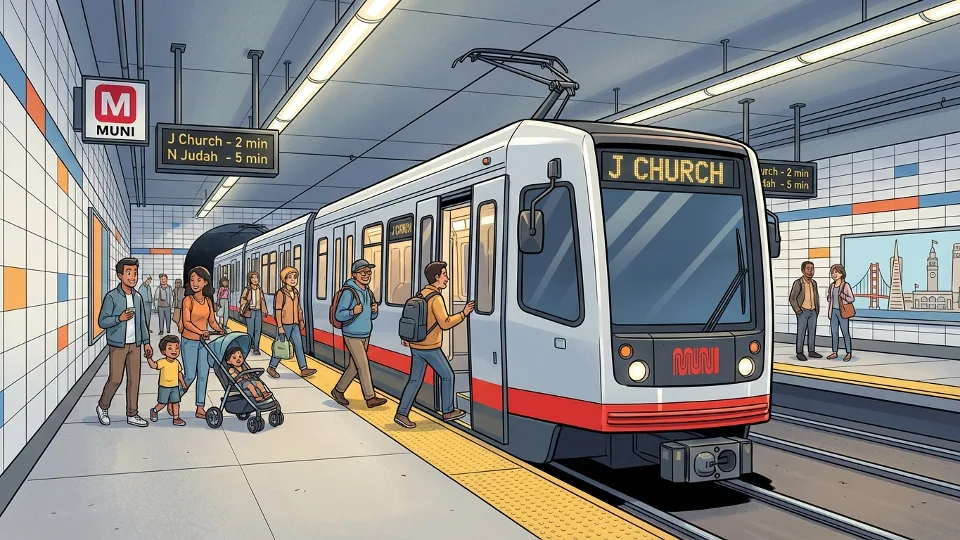 San Francisco Muni Metro light rail train at station platform
