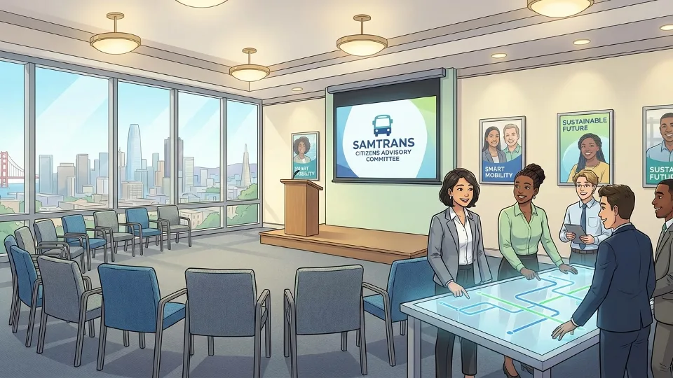 SamTrans Citizens Advisory Committee meeting room with empty chairs arranged for public meeting