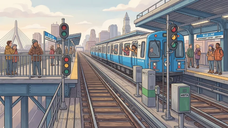 MBTA Blue Line signal equipment and track infrastructure at elevated station