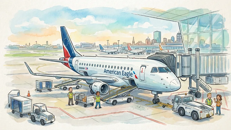 Republic Airways regional jet at gate at Boston Logan International Airport terminal