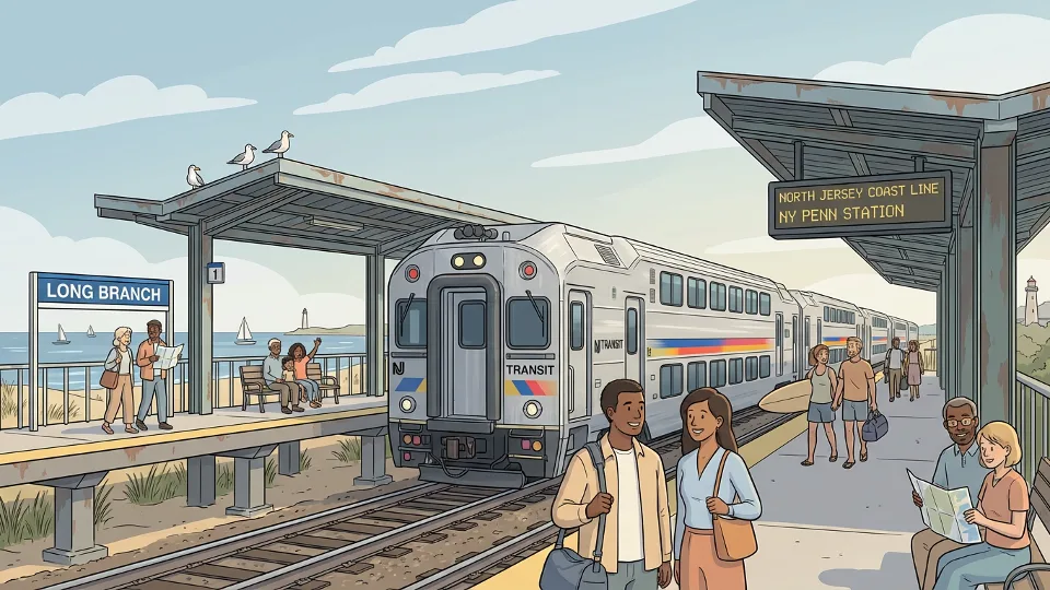 NJ TRANSIT North Jersey Coast Line train at coastal station