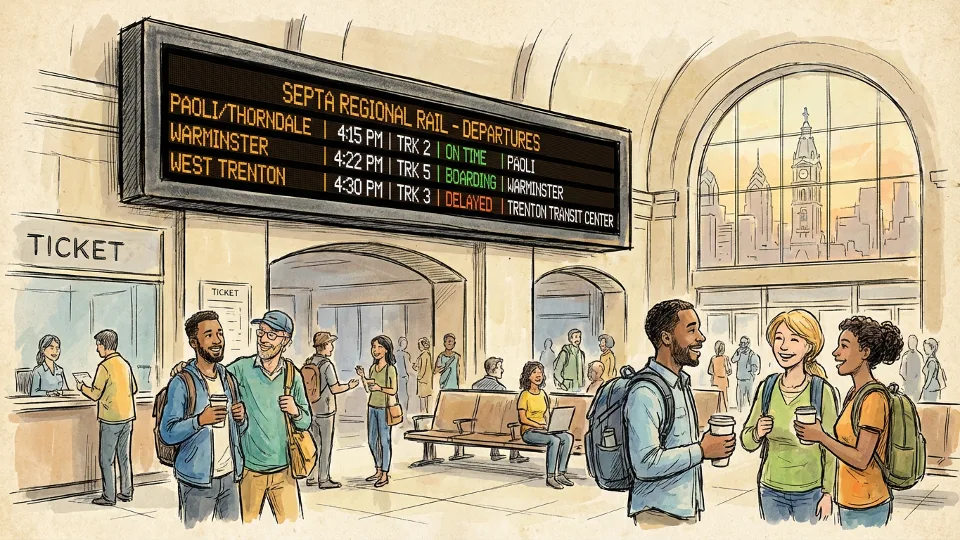 Digital train arrival display board showing schedule information at transit station