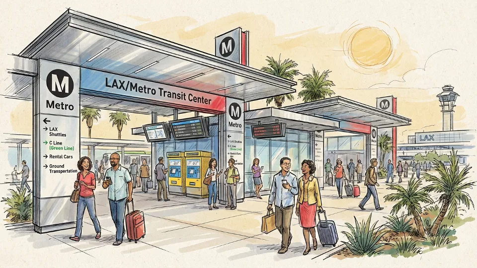 LAX/Metro Transit Center station entrance with directional signage