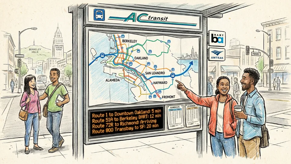 AC Transit route map showing bus stops and schedule information display