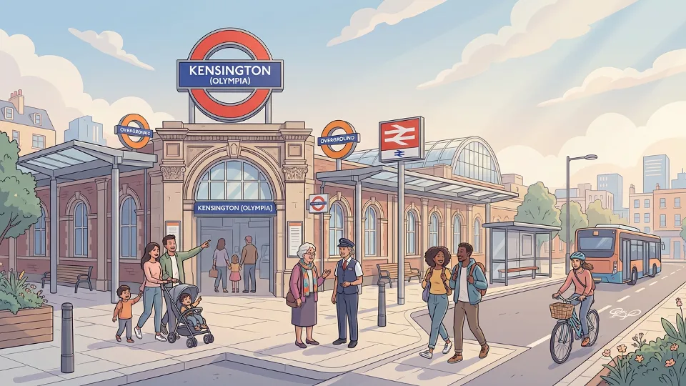 Kensington Olympia station entrance with TfL roundel signage