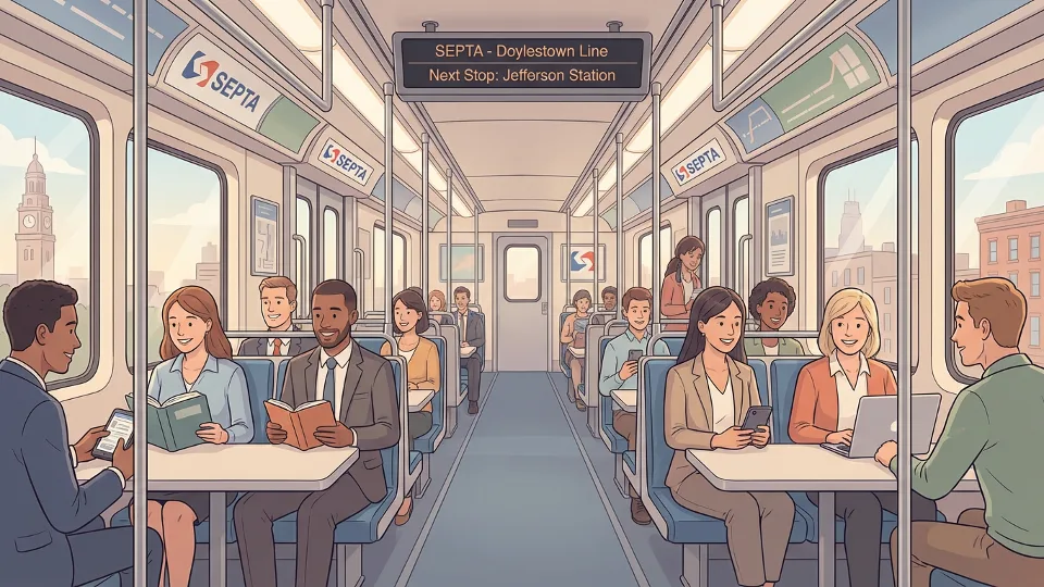 SEPTA Doylestown Line Regional Rail train interior with passengers