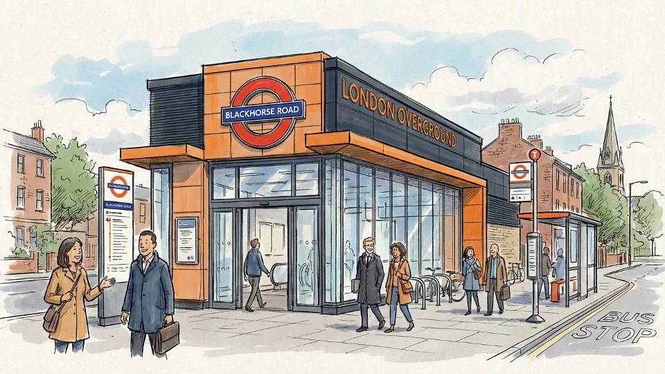 Blackhorse Road London Overground station entrance with TfL branding