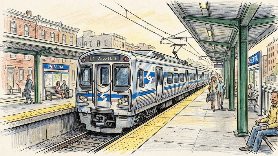 SEPTA L1 train approaching station platform in Philadelphia