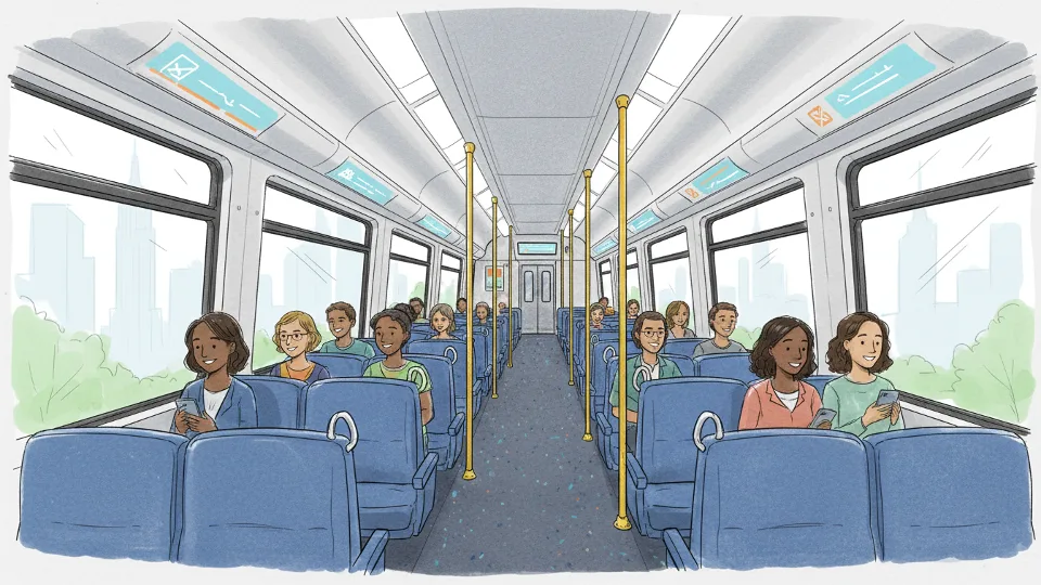 Interior view of NJ TRANSIT Multilevel rail car showing new windows with passengers seated