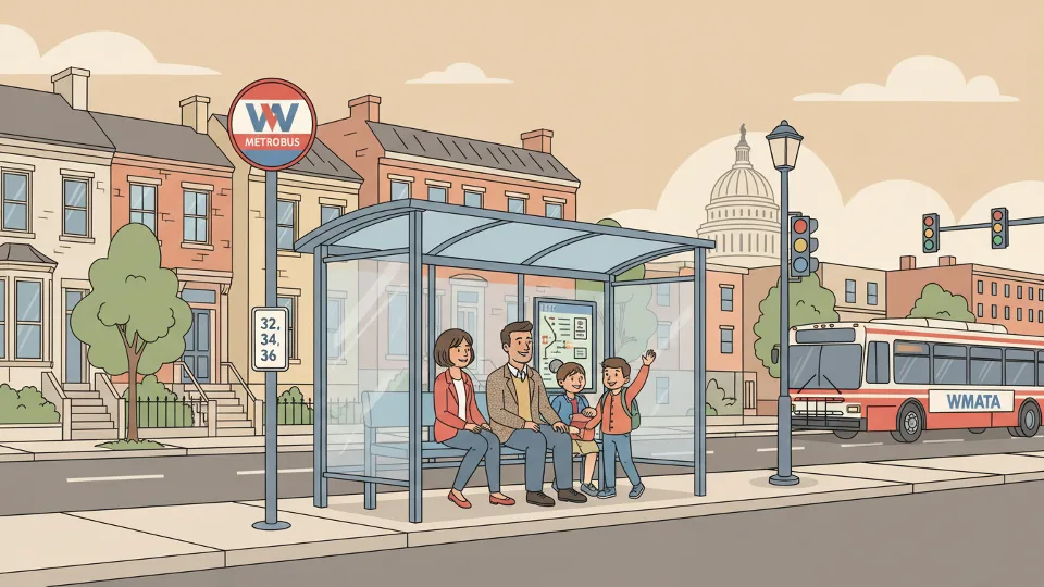 Bus stop sign and shelter on Pennsylvania Ave SE in Washington DC