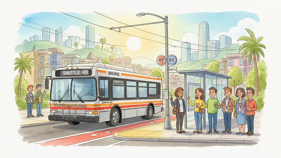 Muni bus shuttle service at San Francisco transit stop