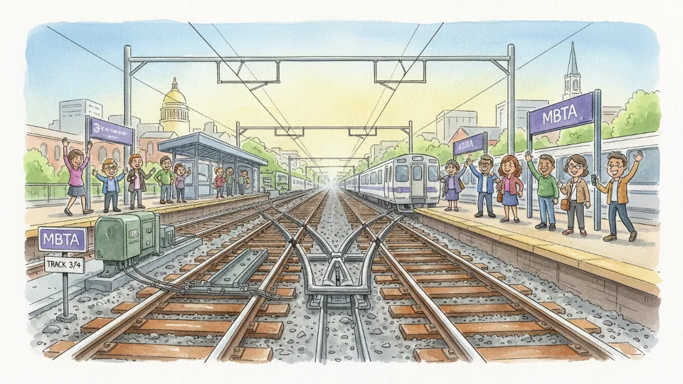 Railway track switch mechanism at MBTA commuter rail station