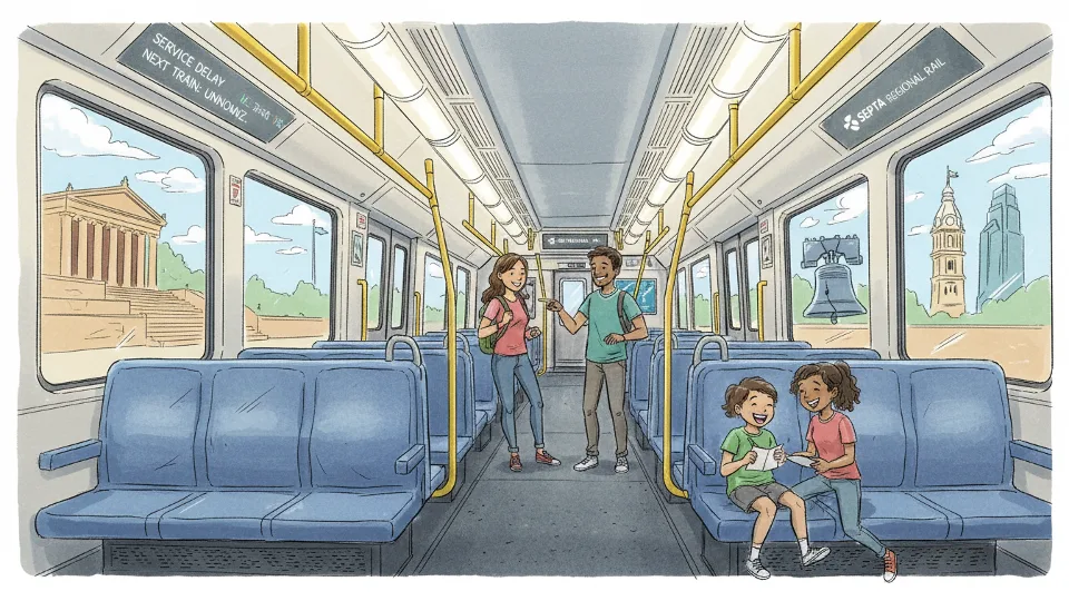 SEPTA train interior with empty seats during delay