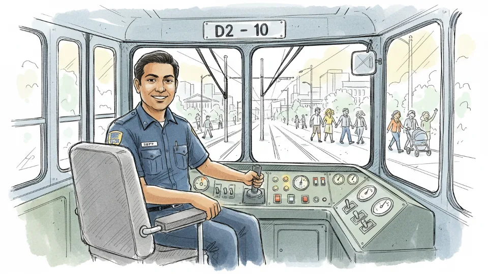 SEPTA trolley operator in cab of D2 line vehicle