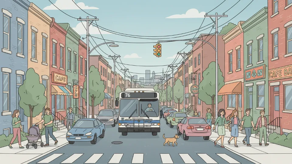 SEPTA Route 76 bus traveling through Fishtown neighborhood