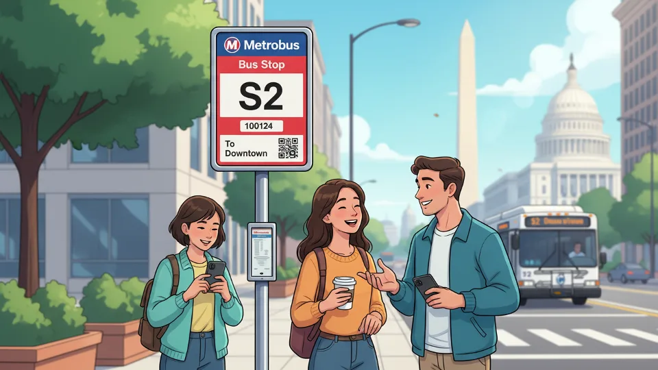Metro bus stop sign showing route number and stop ID in DC area