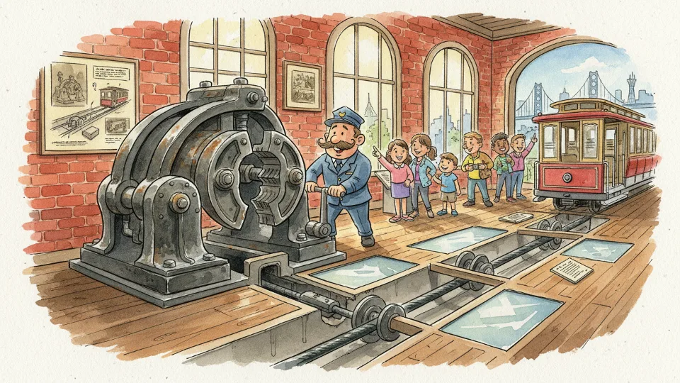 Cable car grip mechanism and underground cable system at San Francisco transit station