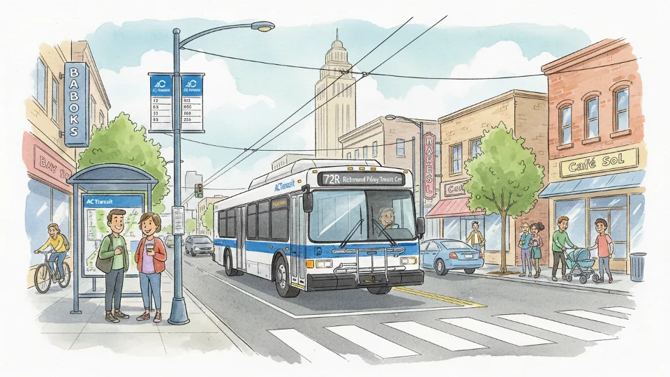AC Transit bus approaching stop on San Pablo Avenue corridor