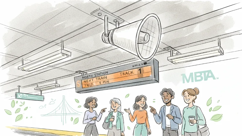 Close-up of transit station speaker system mounted on platform ceiling with digital departure board visible in background