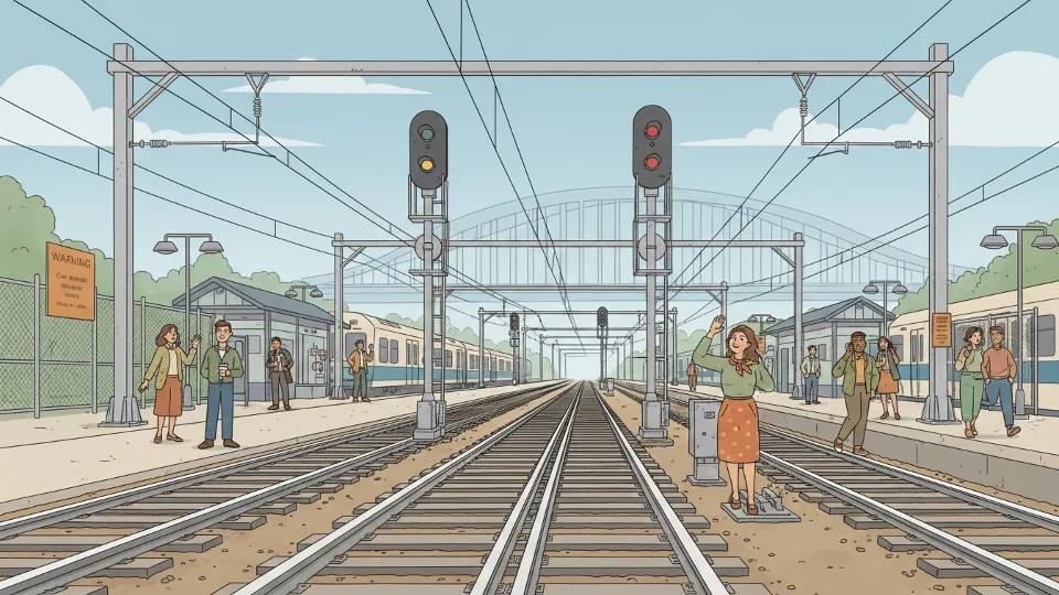 SEPTA signal equipment and track infrastructure near busy transit station