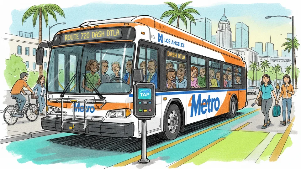 Metro Los Angeles bus with TAP payment validator near entrance door