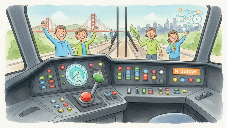 San Francisco Muni Metro control panel inside train operator cab showing manual operation controls