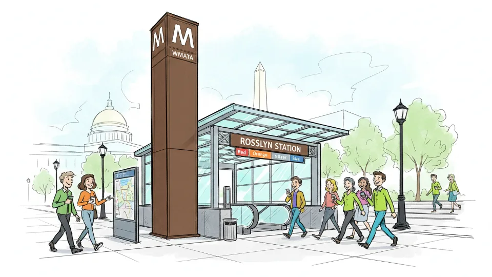 Metro transit station entrance with agency branding and signage visible